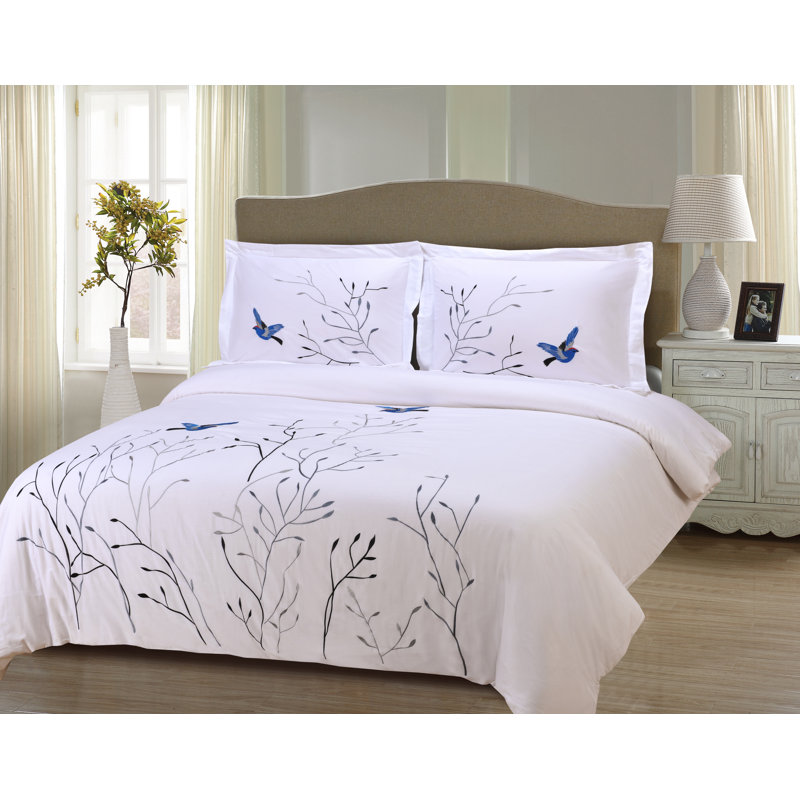 Cotton Sateen Duvet Cover, Blue, King Duvet Cover + 2 King Shams