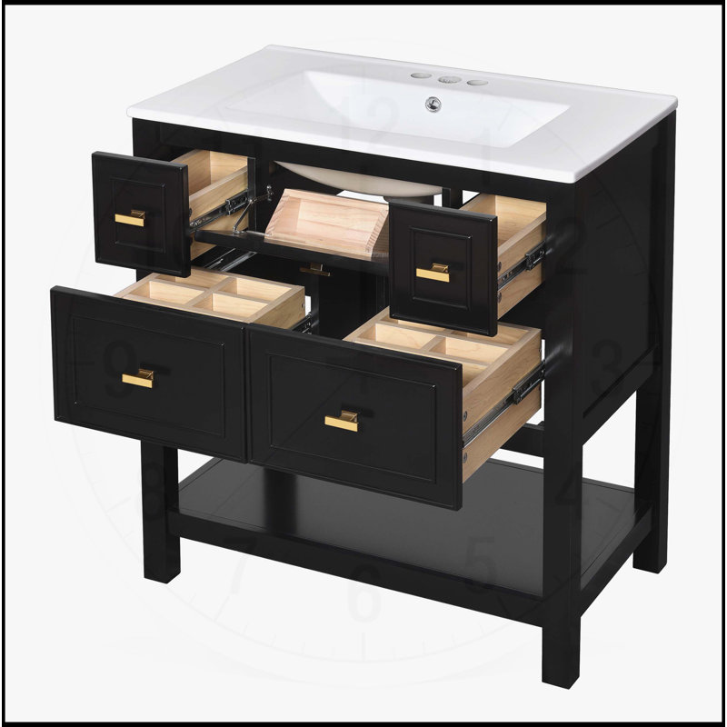 Meuble-lavabo 30 po avec lavabo en céramique, Noir