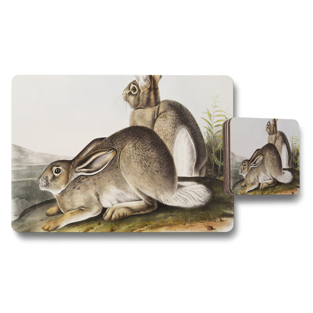 Rabbit Artwork Placemat And Coaster Set For Dining Table