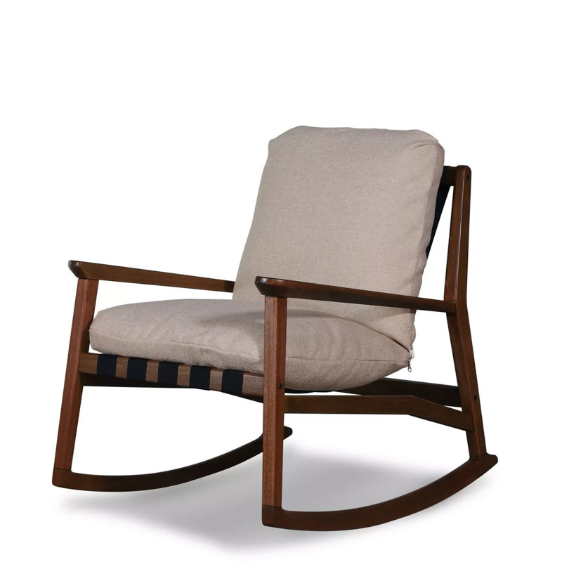 Chaise berçante Mid Century, Beige, Noyer brossé