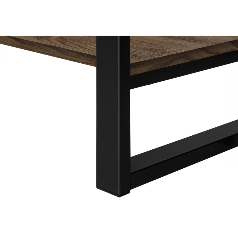 Table basse, accent, cocktail, rectangulaire, salon, L 48 po, stratifié brun, métal noir, contemporain, moderne