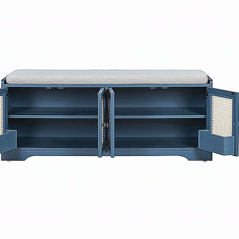 Banc de rangement rustique multifonctionnel pour chaussures avec coussin amovible, Antique Navy,Beige