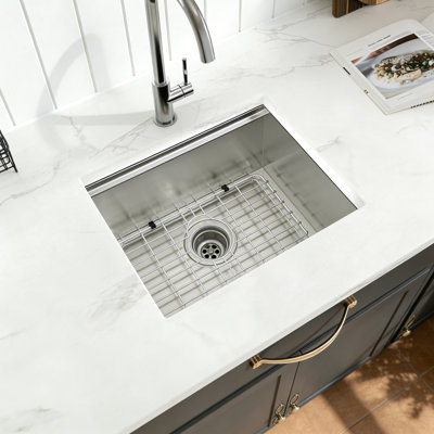 23" L x 19" W Undermount Workstation Kitchen Sink, 16-Gauge Stainless Steel Utility Sink with Sink Grid, Strainer, Cutting Board and Roll-uo Rack