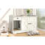Enceinte de litière pour chat GO, meubles de litière cachés avec tapis de litière pour chat, table d'appoint pour chat avec table d'appoint avec tiroir de rangement, armoire pour chat de style campagnard pour le salon, blanc