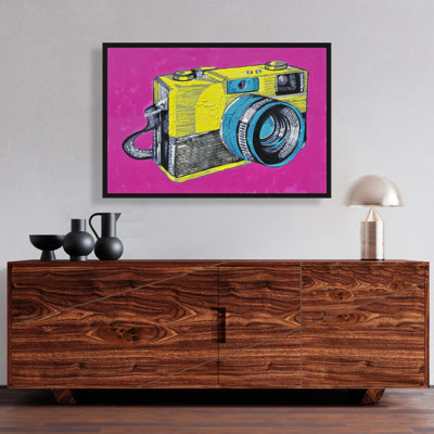 Colourful Retro Camera Framed Canvas | Yellow Hobbies Decor