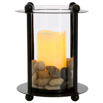 9.25" H Cypress Lantern With Rocks
