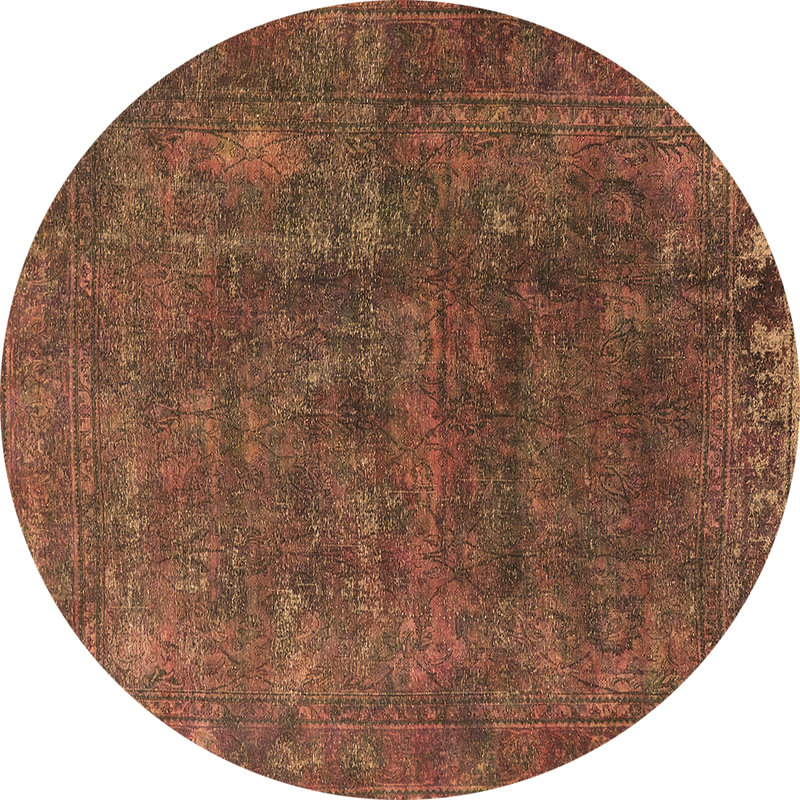 Tapis oriental en laine / polyester tissé à la machine en brun / rouge / noir, Rond 7 pi