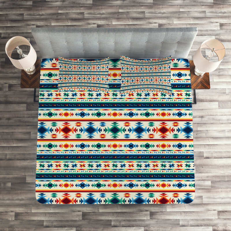 Tribal Eclectic Polyester Geometric Shapes Coverlet, King Bedspread + 2 Shams