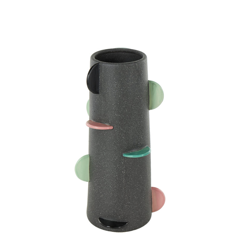 Cole And Grey Ceramic Textured Decorative Vase With Multicolor Half-Moon Accents, 16.2" H x 7.85" W x 7.5" D