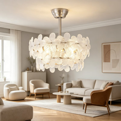 Ventilateur de plafond lustre en cristal argenté avec lumière et télécommande, ventilateur Mid-Century en cage de 20 pouces avec 6 vitesses pour la chambre à coucher, la chambre de bébé et le salon