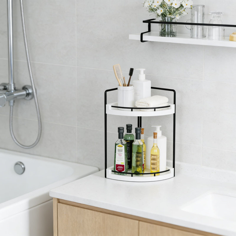 Organisateur de coin de comptoir, tablette en bois imperméable à 2 niveaux pour meuble-lavabo et rangement de cuisine, peu encombrante