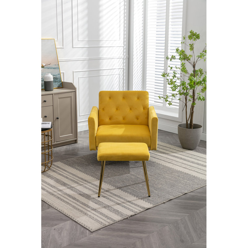 Chaise d'appoint avec accoudoirs et dossier réglables, Velours moutarde