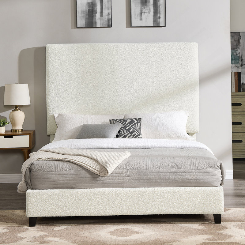 Lit plateforme tapissier, Blanc, Grand lit