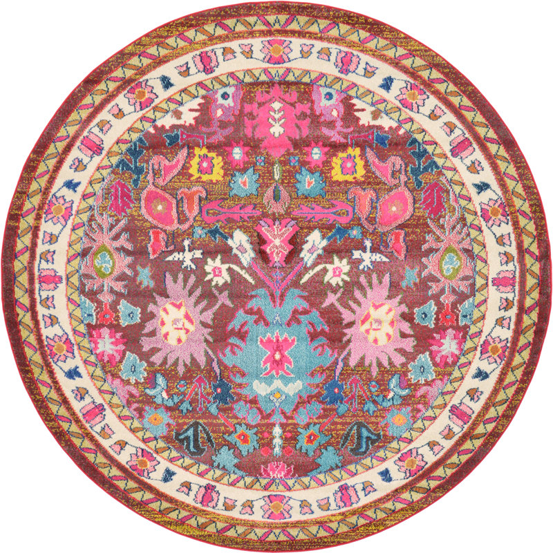 Eddins Washable Floral Indoor Rug, Round 8'