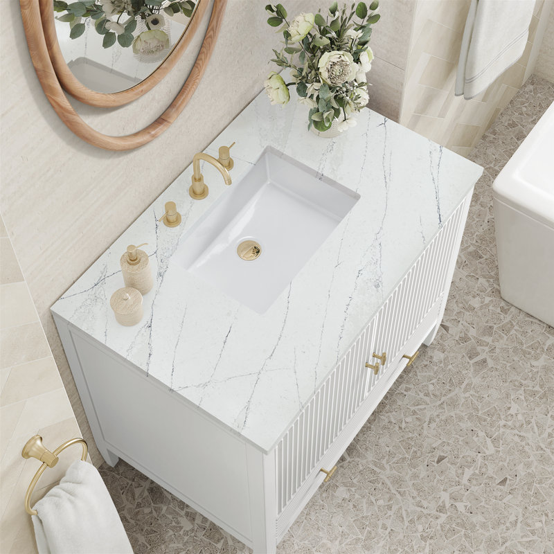 Myrrin 36'' W Single Vanity, Bright White, Ethereal Noctis, 8" Widespread