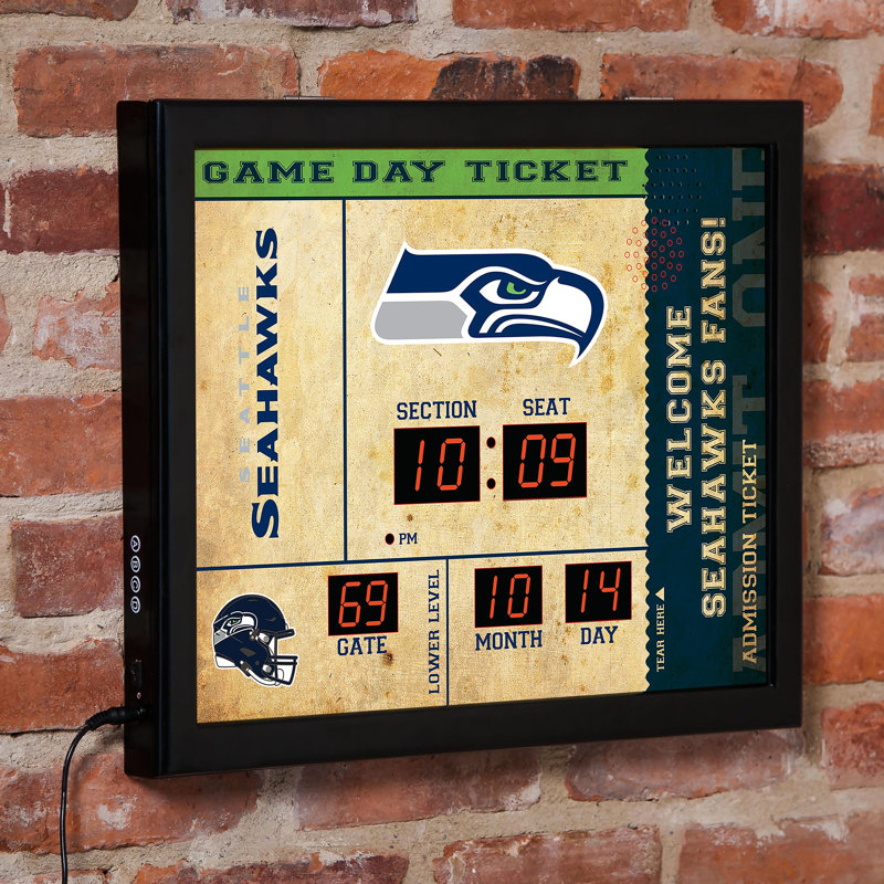 Horloge murale Seattle Seahawks, Havane / Vert / Bleu, Seahawks de Seattle, équipe sportive