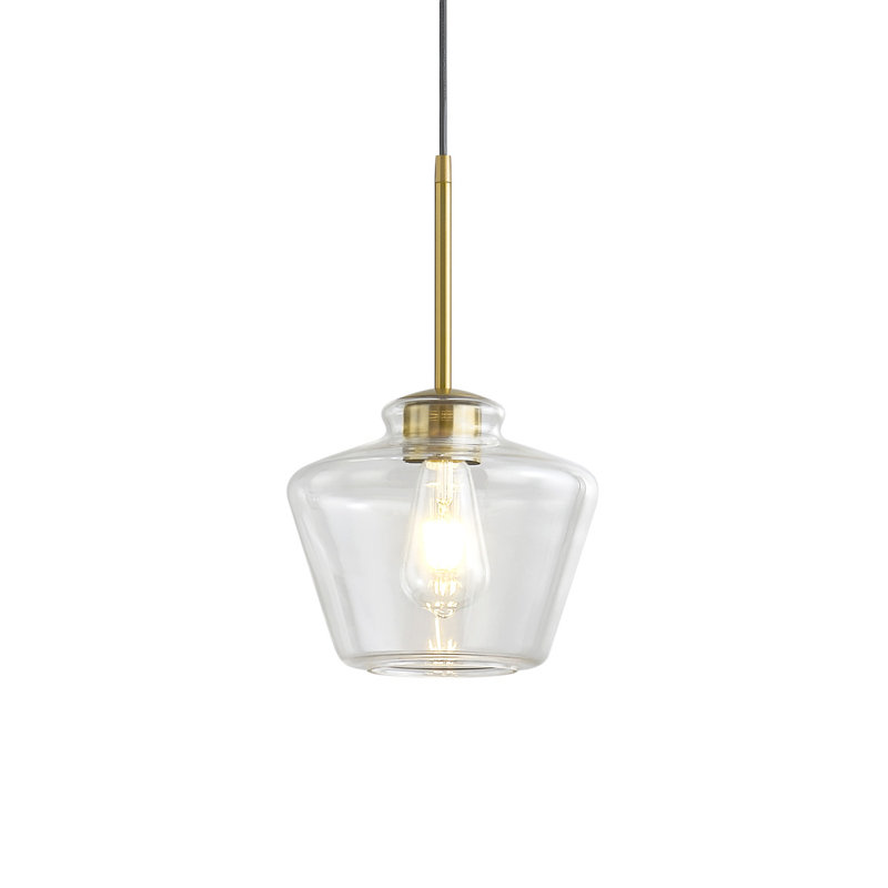 Luminaire suspendu 1 lumière Shwana, Laiton brossé, Transparent