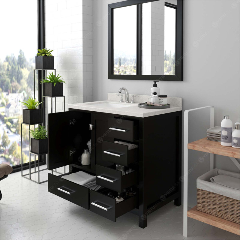 Ensemble de meuble-lavabo simple 36 po Ami-Lou, Gris, Quartz blanc éblouissant