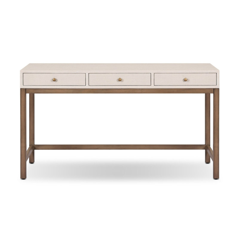 Fiona Solid Wood Writing Desk, Ivory Painted Raffia