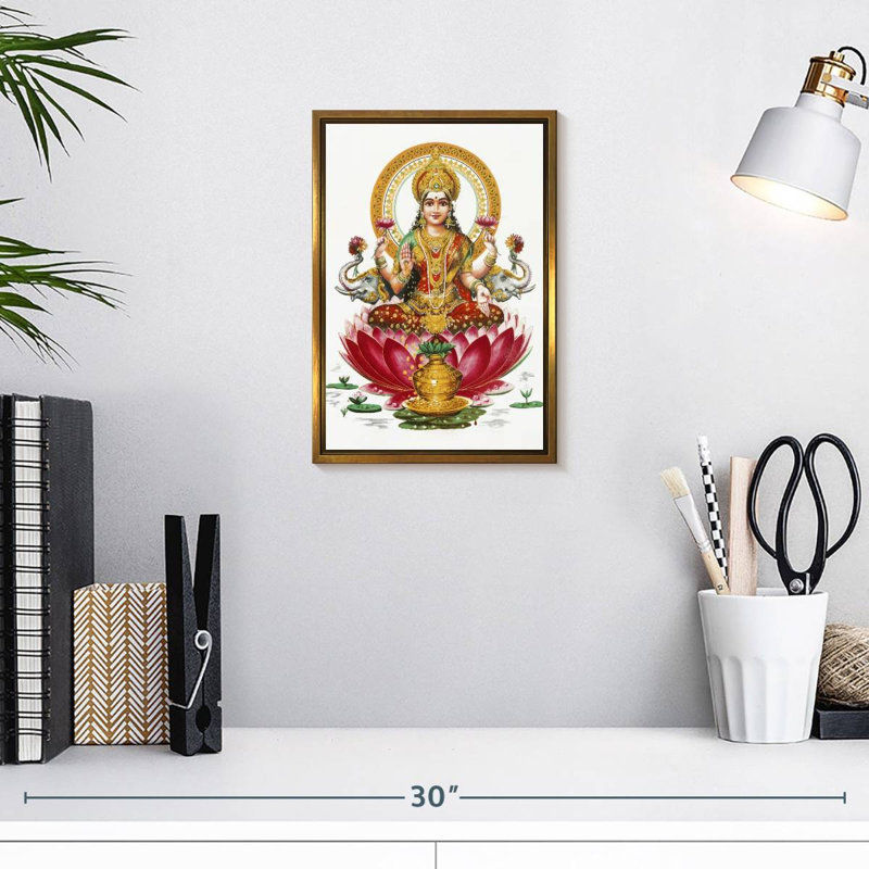 Déesse Lakshmi, Cadre flottant doré, 9" x 13"