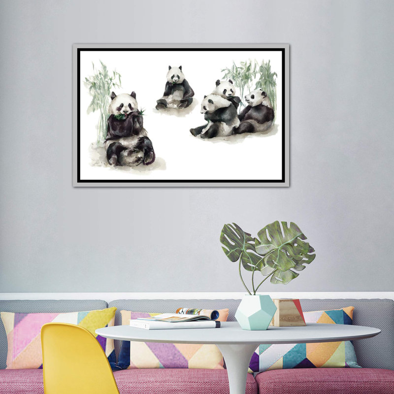 Pandas, H 40 po x l 60 po x 1,5 po, Toile avec cadre argenté