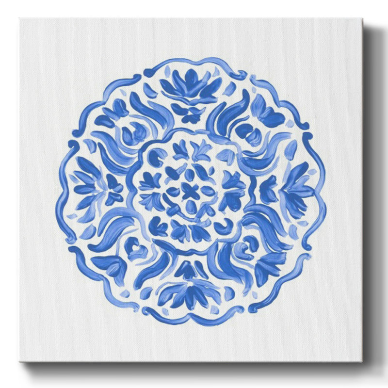 Porcelaine médaillon II sur toile, H 16 po x l 16 po