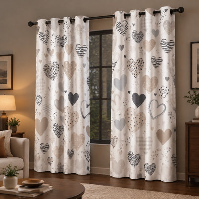 Ensemble de 2 rideaux occultants à œillets à motif cœur, rideaux décoratifs et antibruit, parfaits pour la chambre à coucher, le salon, la cuisine et la décoration intérieure.