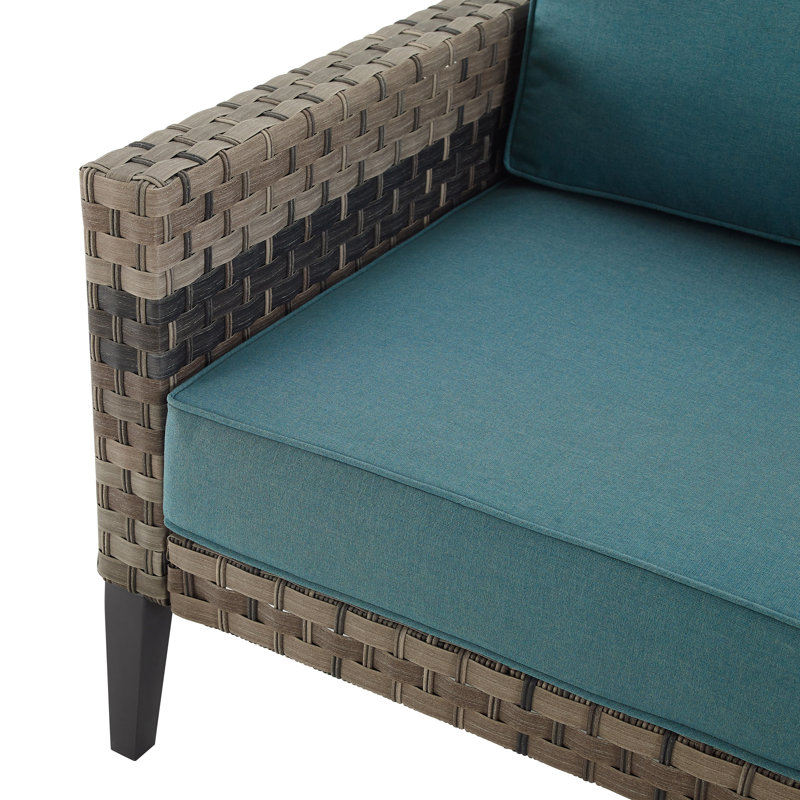 Causeuse d'extérieur en osier avec coussins de 56,5 po Clancie, Bleu