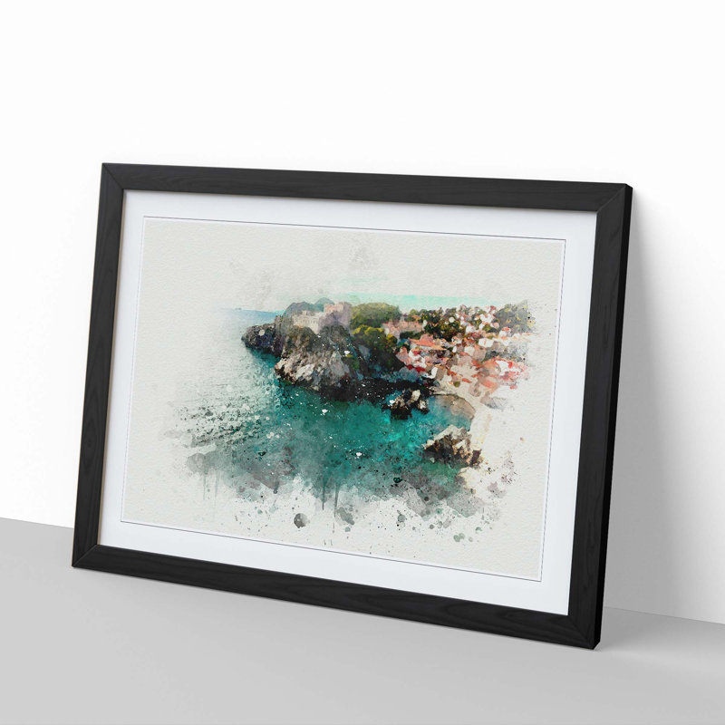 Walls of Dubrovnik in Croatia in Abstract - Picture Frame Graphic Art Print, 50cm H x 76cm W x 2cm D, Black