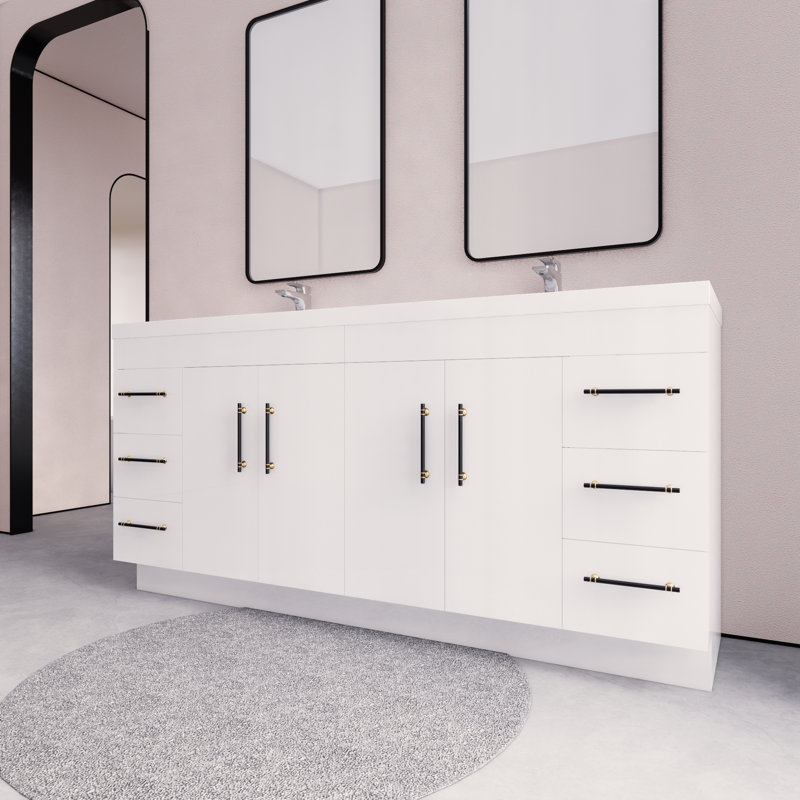 Meuble-lavabo sur pied avec lavabo en acrylique renforcé Verda, Blanc