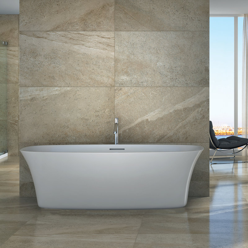 Orchid 63" x 30" Freestanding Soaking Solid Surface Bathtub, Matte White