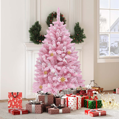Arbre de Noël rose 4,5 pi avec éclairage ajustable 4,5 pi