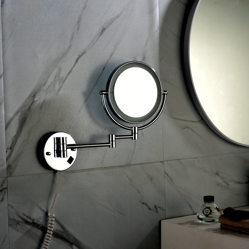 Miroir de maquillage mural grossissant à double face 8 pouces à DEL avec extension de 12 pouces 1 / 3X, Chrome chrome