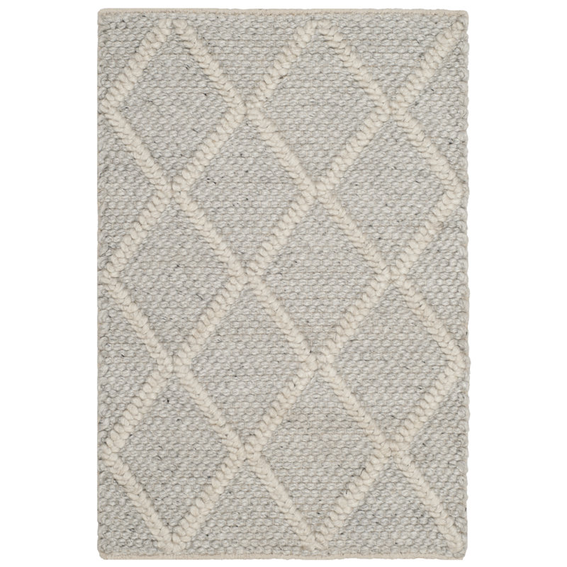 Tapis argent / ivoire en laine / viscose tissé à la main à motif géométrique Russo, Rectangle de 10 pi x 14 pi