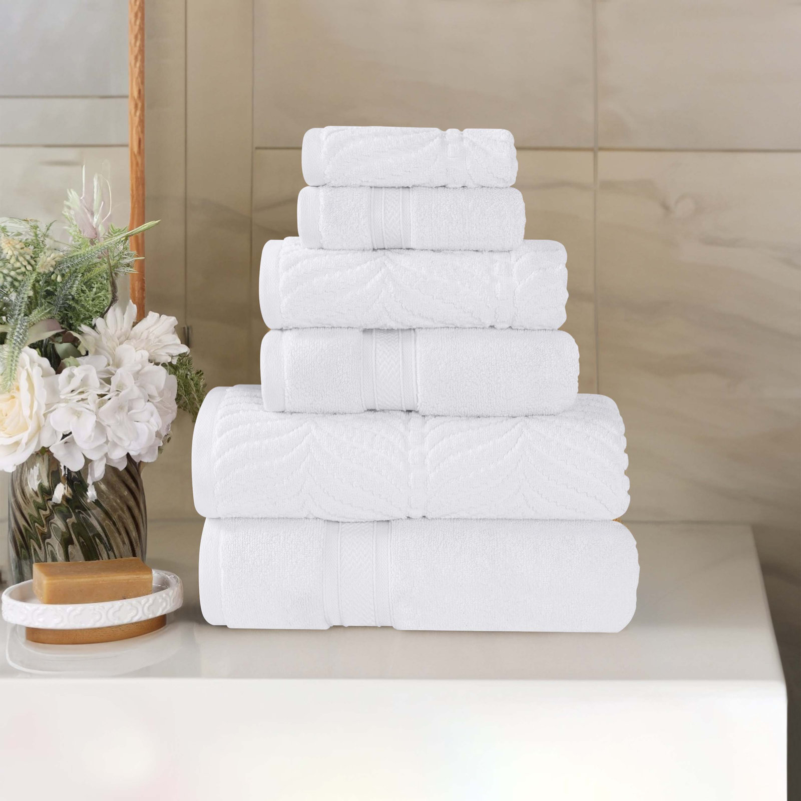 Amaretto 6-Piece Chevron Cotton Towel Set, White
