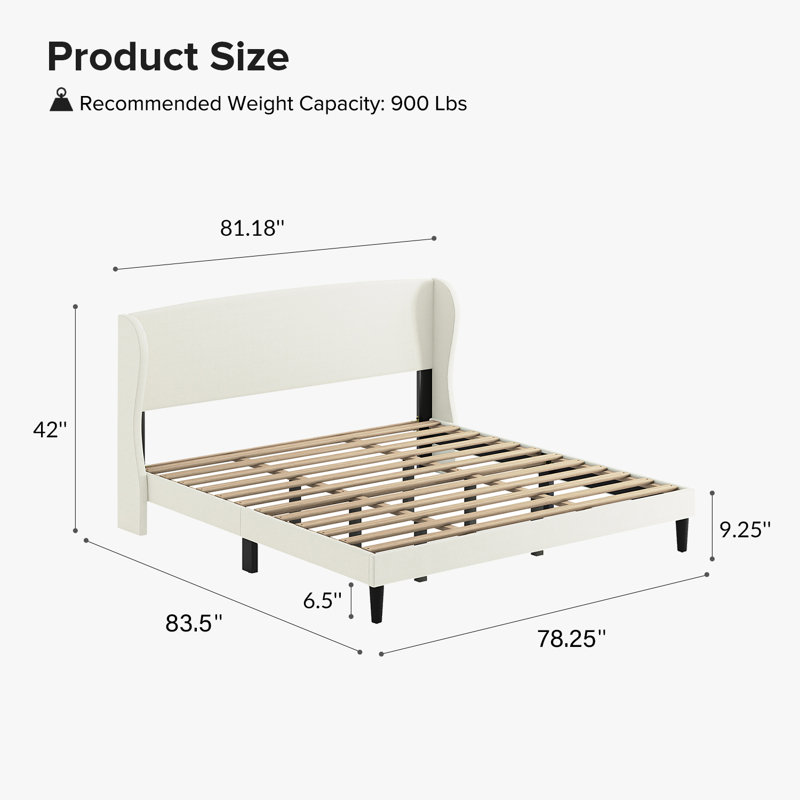 Amati Upholstered Wingback Platform Bed, King, White