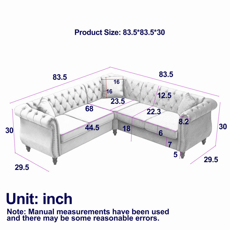 Canapé modulaire en L 83,62 po, Velours beige