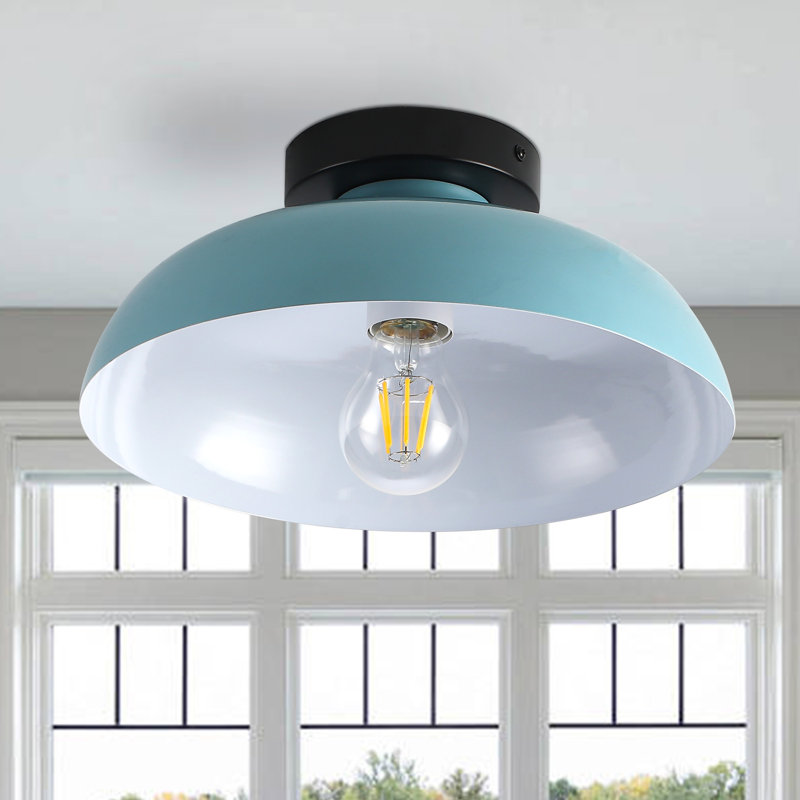 1 - Light  Dome Semi - Flush Mount Light, Light Blue