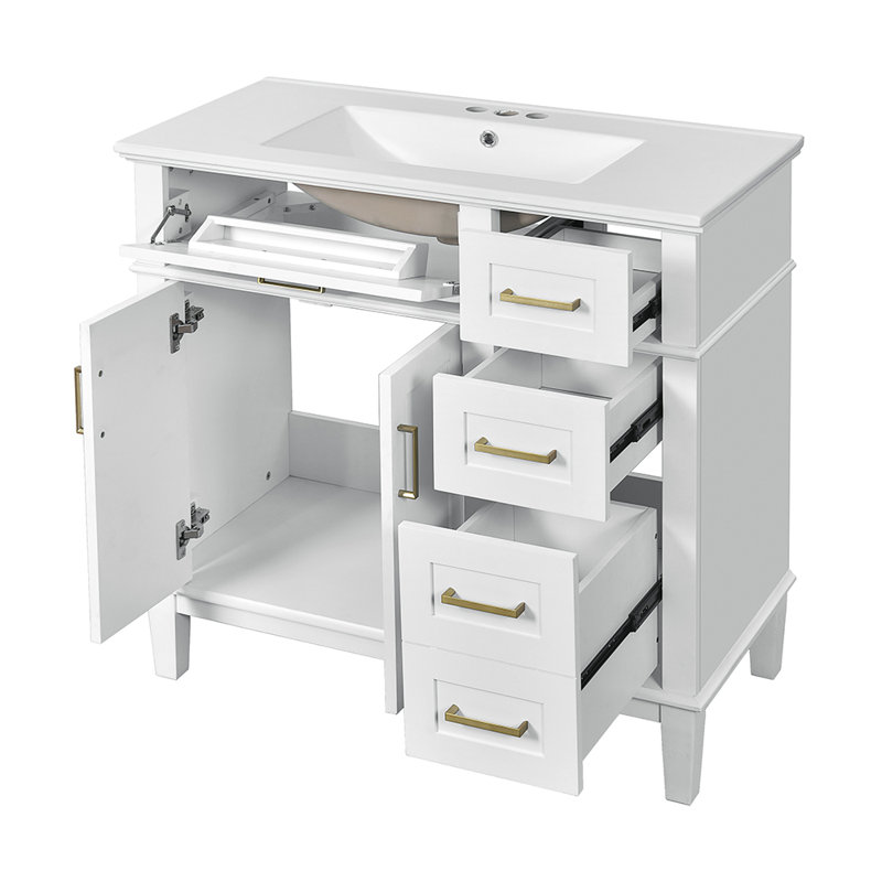 Meuble-lavabo moderne avec lavabo en céramique et 4 tiroirs de rangement