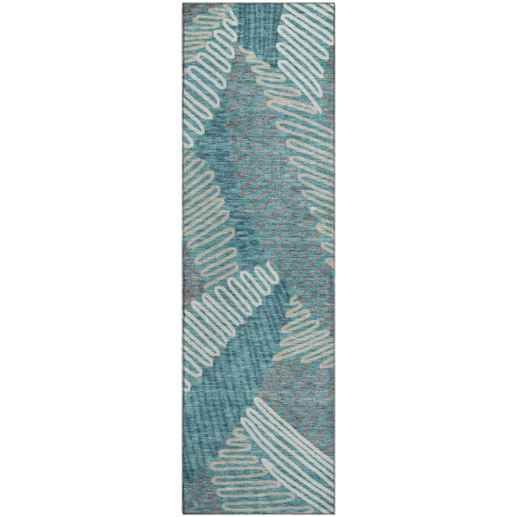 Premium Machine Washable Prisco Teal Rug