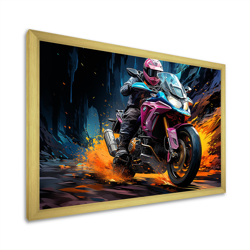 Aquarelle, motocyclette, Speedster, chemin I, Cadre doré simple, H 34 po x l 44 po x P 1,5 po
