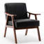 Siège de salon moderne en similicuir noir, microfibre, chaise de chambre à coucher en bois massif, doublure en microfibre, fondation stable