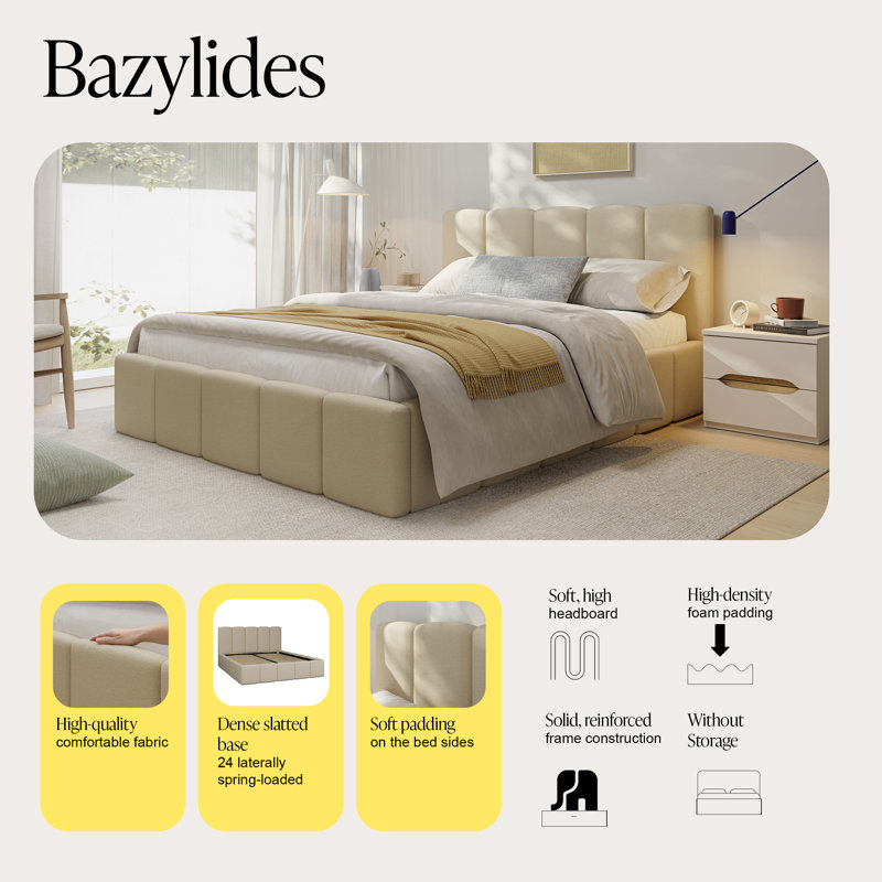 Taniaya Upholstered Bed, Beige, Double (4'6)