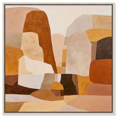 Chidester III Canvas Print Taupe Boho Wall Art by Art Remedy, Silver Frame, 40 x 40