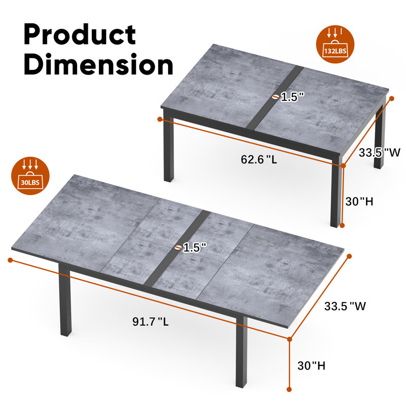 Table de salle à manger extensible en aluminium avec trou pour parasol Calliana