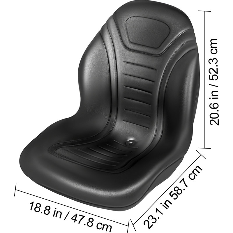 Remplacement du siège de tracteur de pelouse universel, siège de tondeuse à dossier haut compact, siège de chariot élévateur en vinyle noir, siège de bonde à trou de drain central avec boulons de fixation de 8 po x 11,5 po et 11,25 po x 11,5 po.