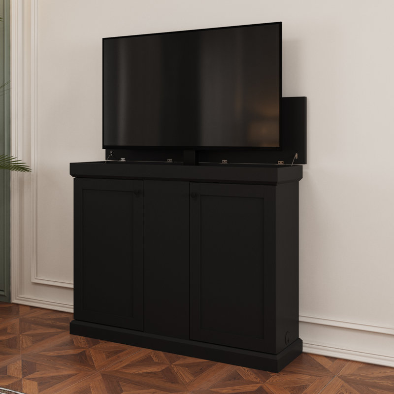 50.4'' W Lifting TV Stand With Motorized Vertical Stand Lift, Black