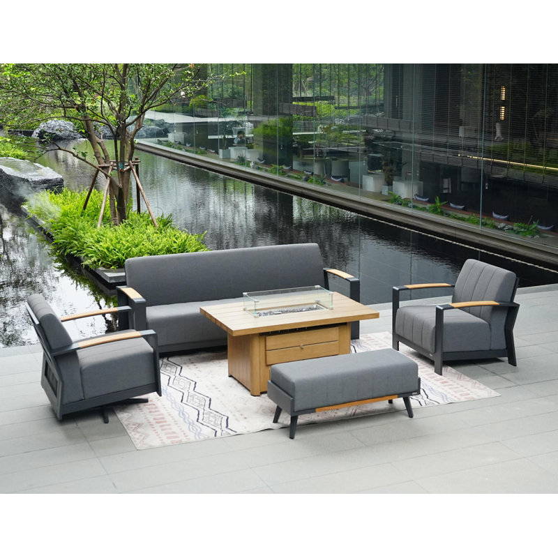 7 - Person Patio Conversation Set with Cushions, Teak