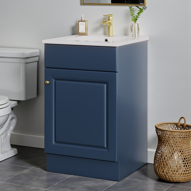 Ensemble de meuble-lavabo simple 20 po avec plateau en céramique, Blanc / argenté