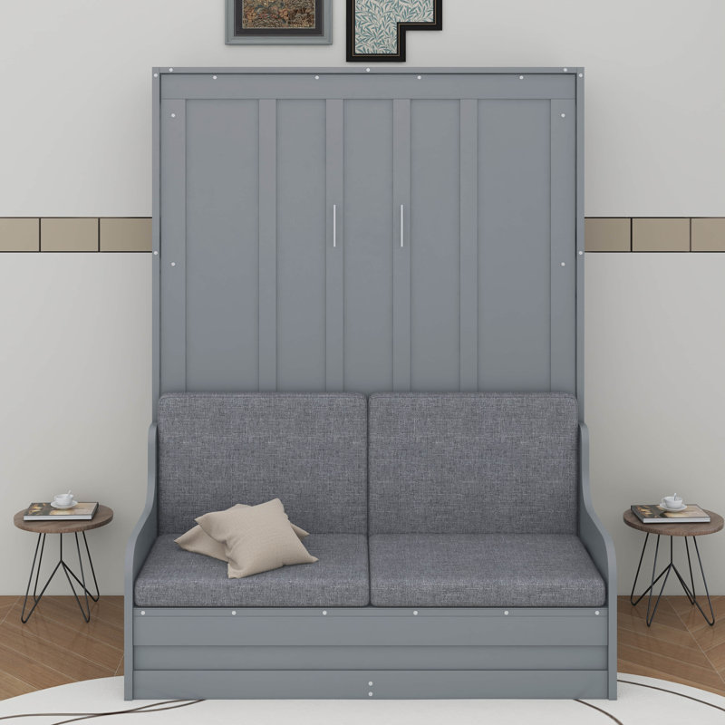 Grand lit escamotable mural avec coussin, Gris
